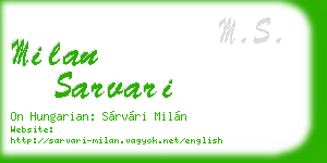 milan sarvari business card